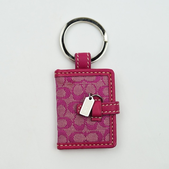 Coach Y2K Rare Signature Pink Photo Holder Frame Charm Key Ring Keychain - Picture 1 of 2